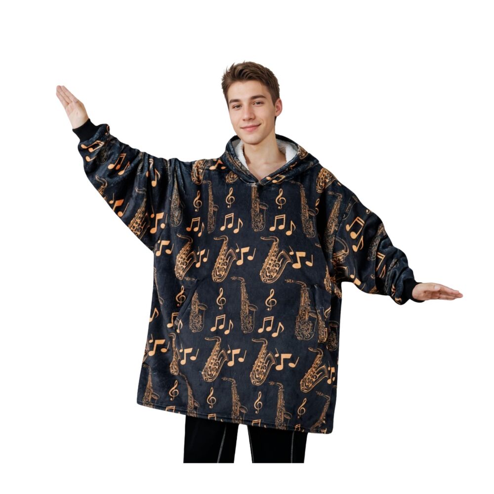 2258 Saxophone Gifts, Wearable Flannel Blanket Hoodie, Jazz Gifts for Jazz